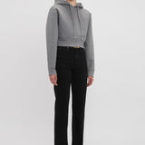 Cropped Structured Hoodie In Grey Marl
