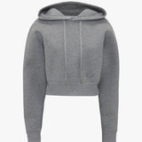 Cropped Structured Hoodie In Grey Marl