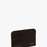 Envelope Card Holder In Espresso Croc Embossed Leather