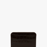 Envelope Card Holder In Espresso Croc Embossed Leather