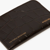 Envelope Card Holder In Espresso Croc Embossed Leather