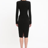 Long Sleeve Fitted T-Shirt Dress In Black