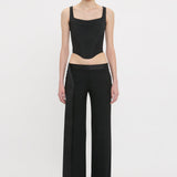 Satin Waistband Trouser In Black