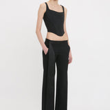 Satin Waistband Trouser In Black