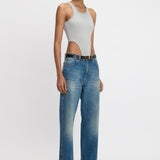High Leg Bodysuit In Grey Marl