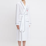 Piping Detail Pyjama Robe In White