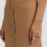 Button Midi Skirt In Camel