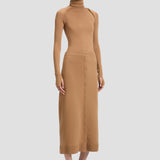 Button Midi Skirt In Camel
