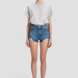 Distressed Shorts In Mid Blue Wash
