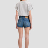 Distressed Shorts In Mid Blue Wash