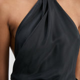 Chain Halter Gown In Dark Navy Floral Print