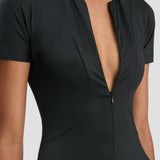 Zipped Front Midi Dress In Black