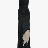 Chain Halter Gown In Dark Navy Floral Print
