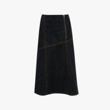 Panelled Denim Midi Skirt In Indigo
