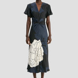 Eve Midi Dress In Dark Navy Floral Print