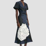 Eve Midi Dress In Dark Navy Floral Print