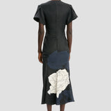 Eve Midi Dress In Dark Navy Floral Print