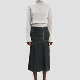 Panelled Denim Midi Skirt In Indigo
