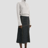 Panelled Denim Midi Skirt In Indigo