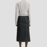 Panelled Denim Midi Skirt In Indigo