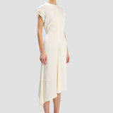 Twist Shoulder Dress In Ivory