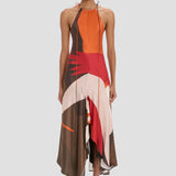Halter Neck Midi Dress In Abstract Dark Earth