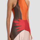 Halter Neck Midi Dress In Abstract Dark Earth
