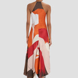 Halter Neck Midi Dress In Abstract Dark Earth