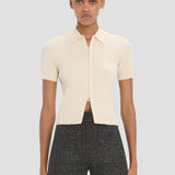 Ribbed Polo Top In Elderflower