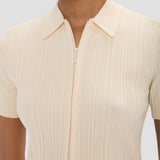 Ribbed Polo Top In Elderflower