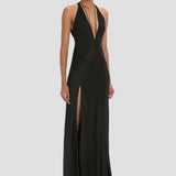 Panelled Cami Gown In Black