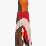 Halter Neck Midi Dress In Abstract Dark Earth