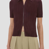 Ribbed Polo Top In Acai