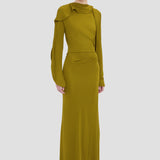 Closed Neck Drape Gown In Moss