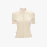 Ribbed Polo Top In Elderflower