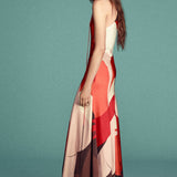 Halter Neck Midi Dress In Abstract Dark Earth