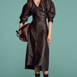 Dolman Leather Dress In Dark Brown