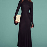 High Neck Midi Dress In Black