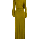 Closed Neck Drape Gown In Moss