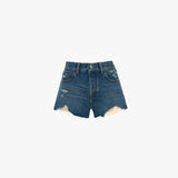 Distressed Shorts In Mid Blue Wash