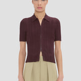 Ribbed Polo Top In Acai