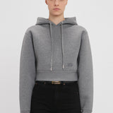 Cropped Structured Hoodie In Grey Marl