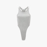 High Leg Bodysuit In Grey Marl