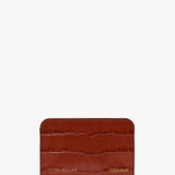 Envelope Card Holder In Brick Red Croc Embossed Leather