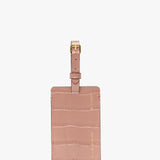 Luggage Tag In Blush Pink Croc Embossed Leather