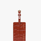 Luggage Tag In Brick Red Croc Embossed Leather