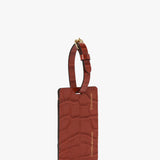 Luggage Tag In Brick Red Croc Embossed Leather