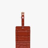 Luggage Tag In Brick Red Croc Embossed Leather