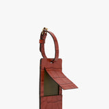 Luggage Tag In Brick Red Croc Embossed Leather