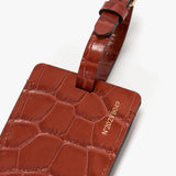 Luggage Tag In Brick Red Croc Embossed Leather